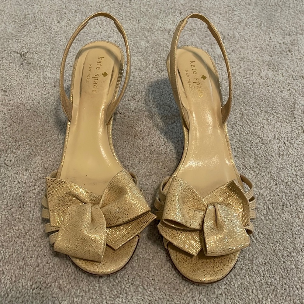 Kate Spade glitter gold kitten heels